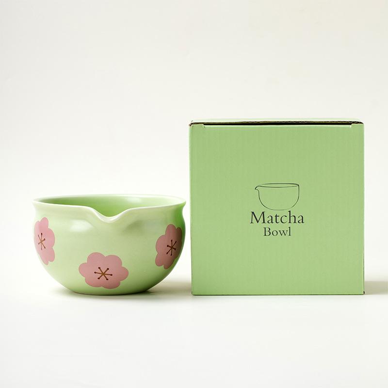 

BespritGift Matcha Set 1-2pc Japanese Matcha Tea Set Floral Chawan with Spout Matcha Whisk Bamboo Brush Ceramic Tea Gift Set