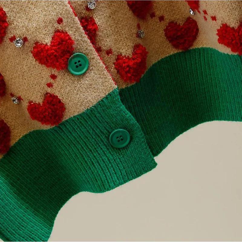 Srdíčkový kostkovaný viskózový vlněný silný O-výstřih vintage pletený dámský kardigan svetr jednořadé zapínání krátký kardigan pro ženy