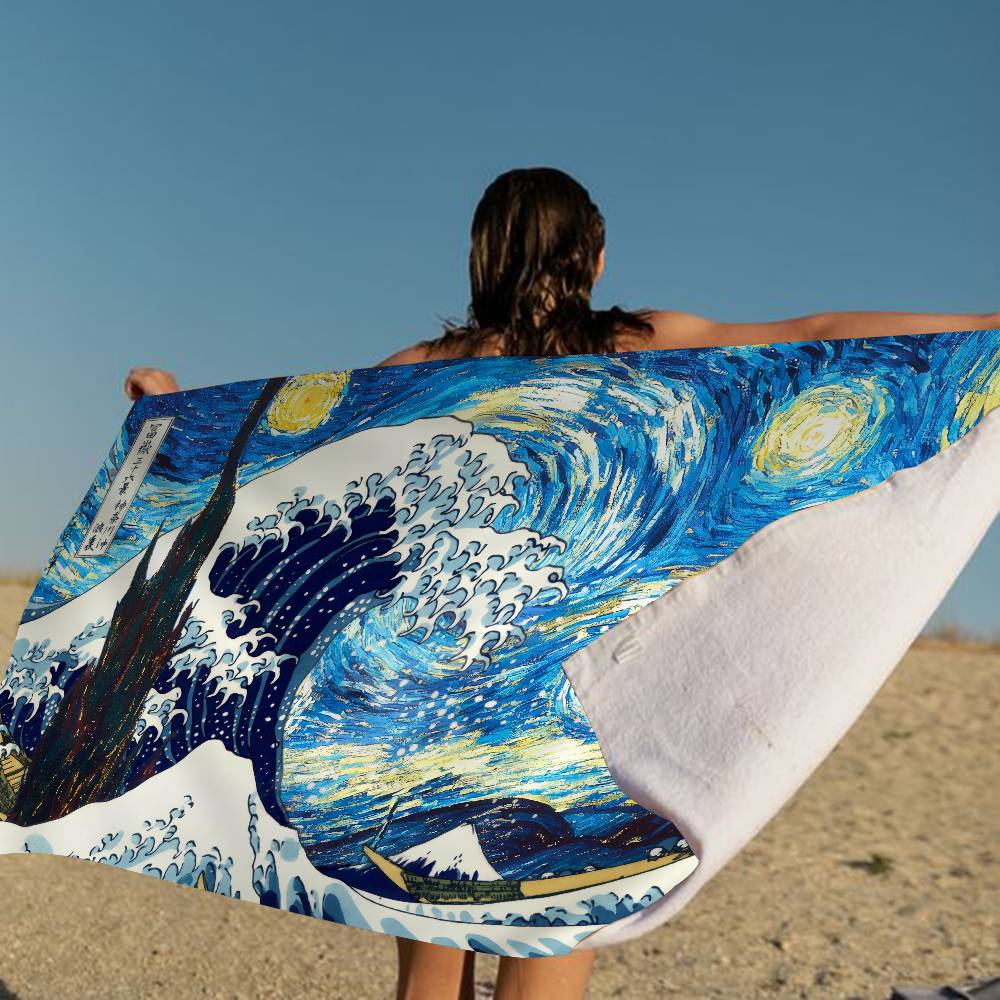 Giappone Onda di Kanagawa Coperta in Microfibra Asciugatura Rapida Teli da Spiaggia Stampa Oversize Super Assorbente Coperta Asciugamano da Piscina