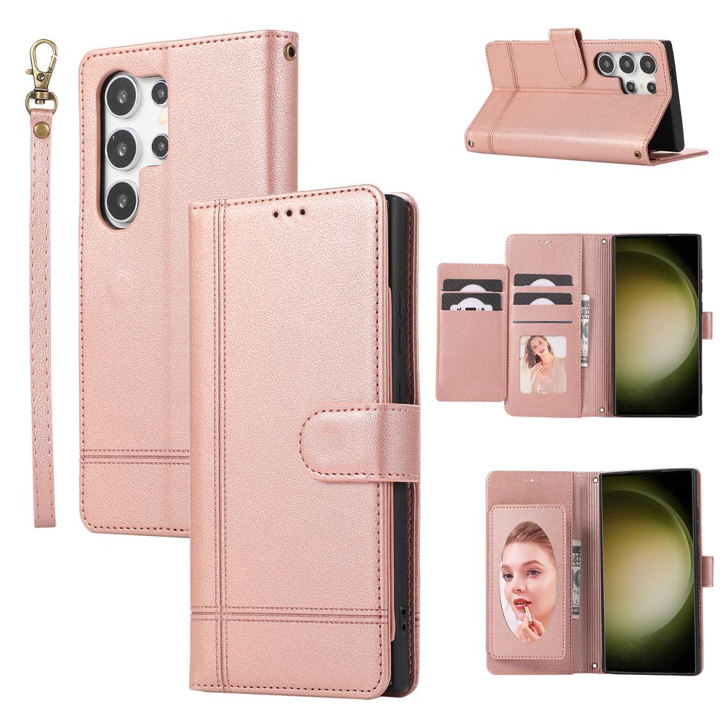 Crossbody Mirror Cards Solt Wallet Leather Case For Samsung Galaxy S24 Ultra S23 FE S22 Plus S21 A14 A24 A34 A54 A15 A25 Cover