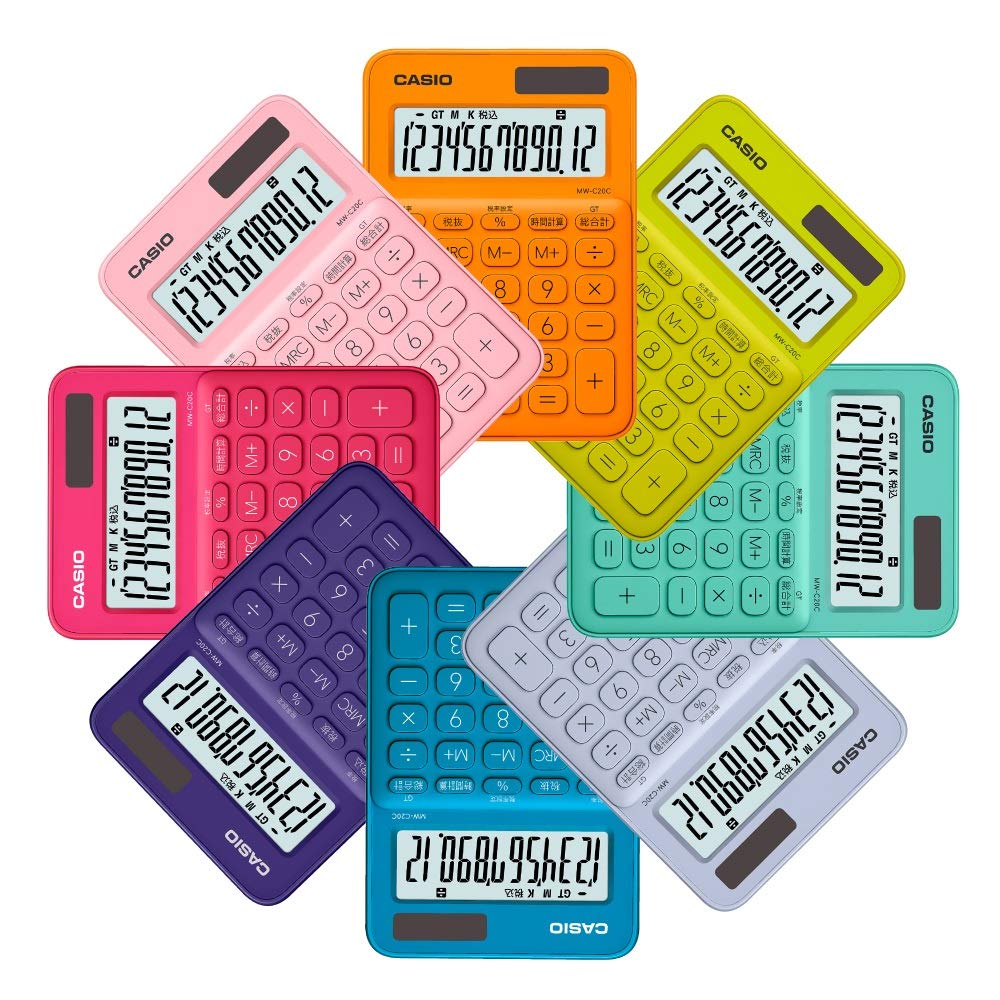 Casio Colorful Pale Calculator, Blue, 12-Digit, Mini-Just Type, MW-C20C-LB-N