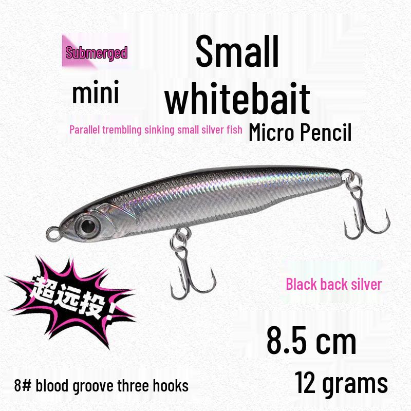 Small Silver Fish Pencil Twitching Long Cast Slow-Sinking Freshwater & Sea Fishing Lure for Mackerel & Asp