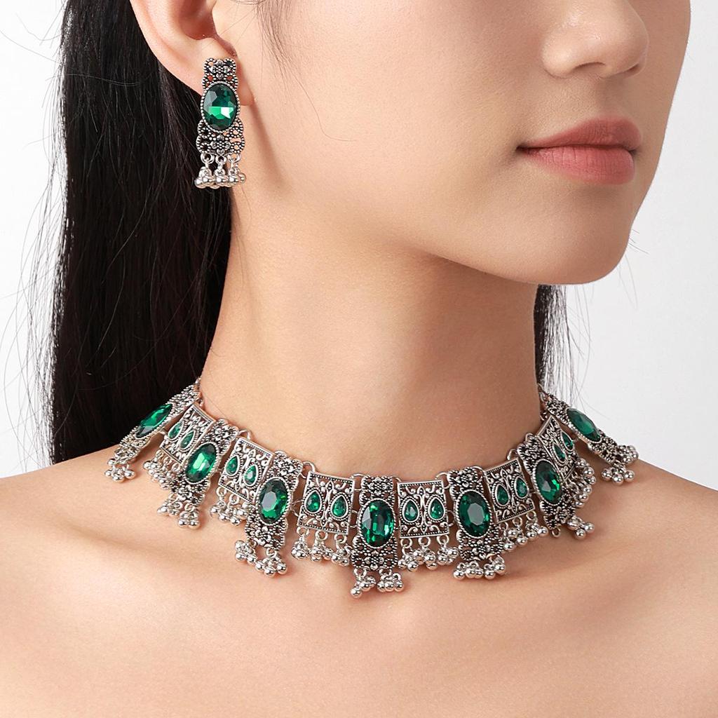 Bohemian Retro Indian Ethnic Necklace and Hanfu Jewelry Set