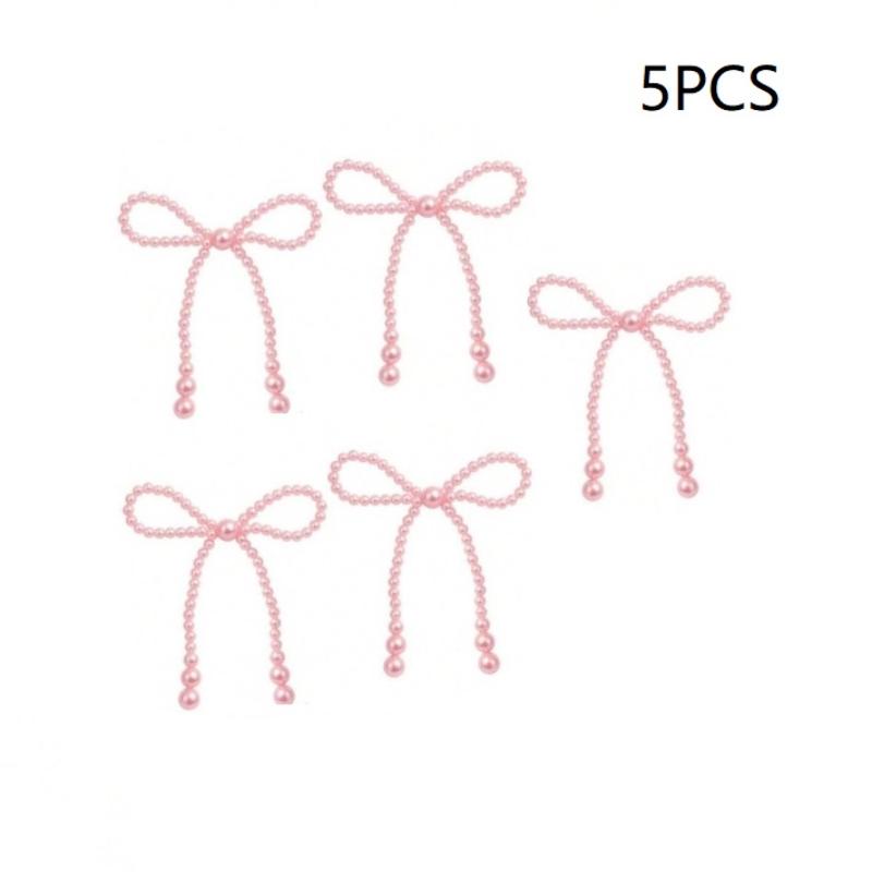 

5/10Pcs Pearl Bow Cake Decoration, Suitable For Single Party, Birthday, Baptism, Wedding, Princess Themed Party Decoration 5PCS рожевий