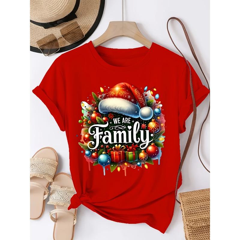 Damen T-Shirt mit kurzen Ärmeln, Rundhalsausschnitt und Familienaufdruck für Frühling und Sommer