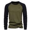 Men's Korean-Style Pullover Solid Color Cotton T-Shirt Long-Sleeve Patchwork Casual Layering Top