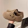 Women's velvet cotton scoop loafers round head thin warm season Birkenstocks woolen felt shoes one pedal