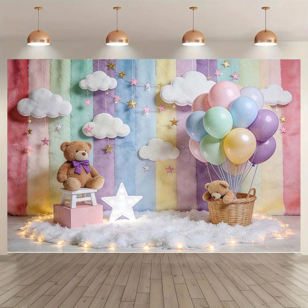 Geburtstagsparty Dekoration für Neugeborene Hintergrund Heißluftballon Bär Wolke Babyparty Porträt Fotografie Studio Zubehör