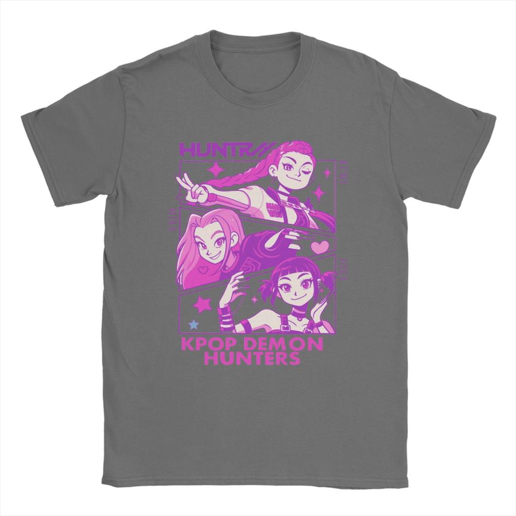 HUNTRIX Filles Rumi Mira Zoey Kpop Chasseur de Démons T-Shirt en Coton Pour Hommes Plage Vintage T-Shirts Col Rond Hippie Design T-Shirt Hauts