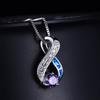 Simple ins Ladies Pendant White Gold Round Aqua Blue Diamond Necklace