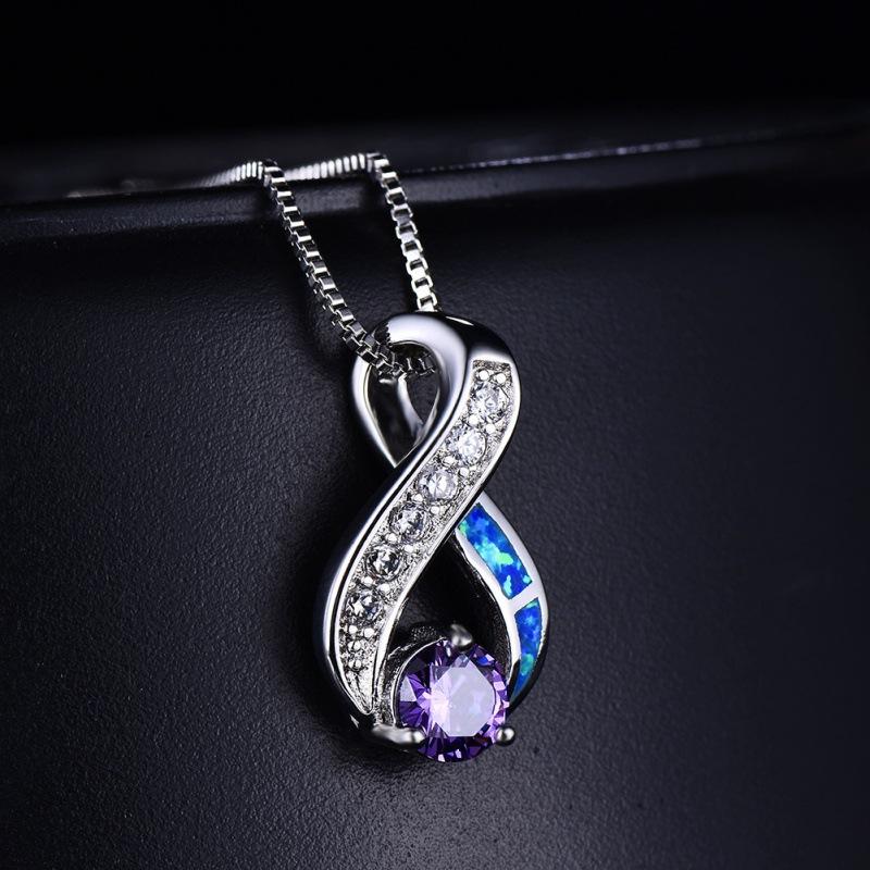 

Simple ins Ladies Pendant White Gold Round Aqua Blue Diamond Necklace