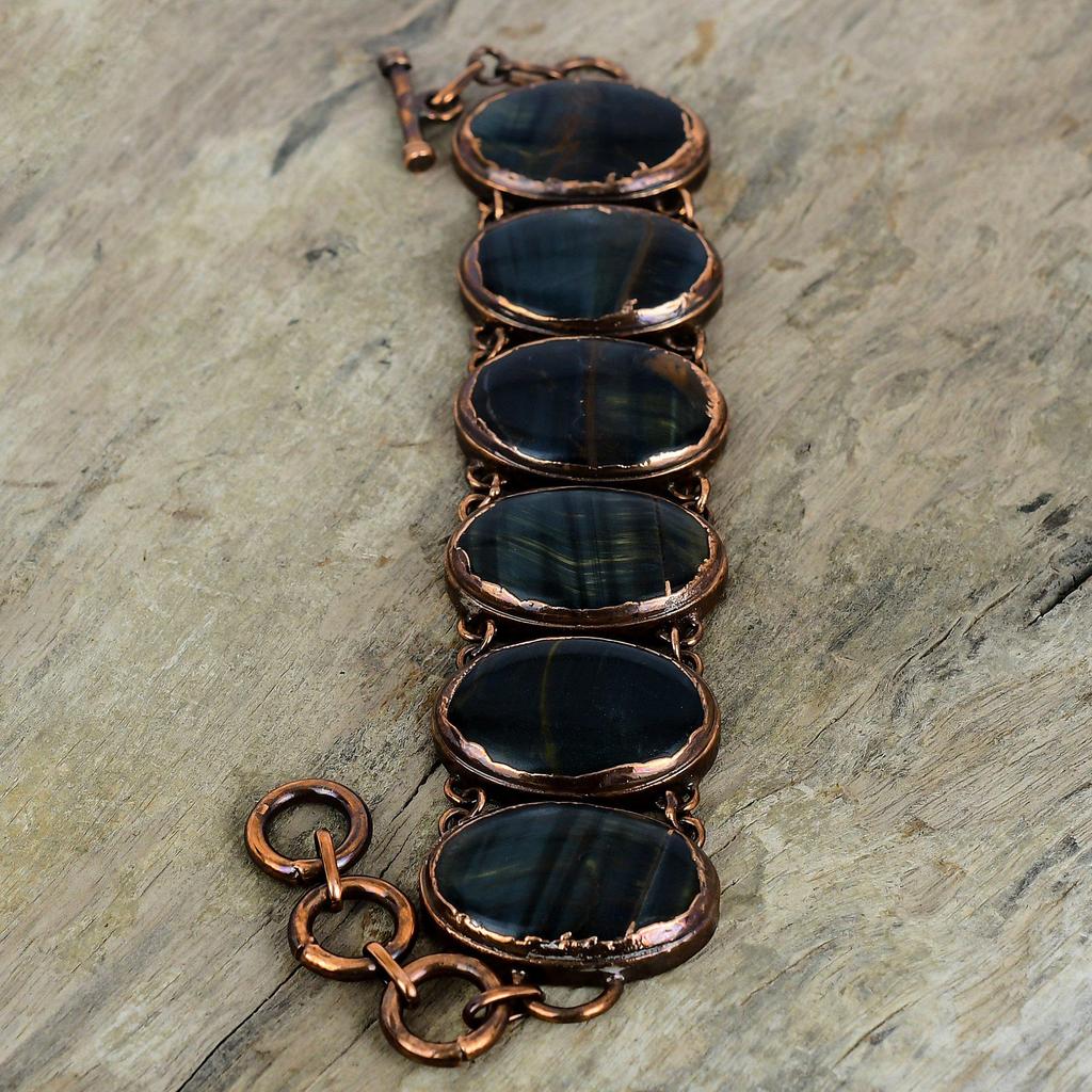 Pietersite Bracelet Electroformed Copper Bracelet Adjustable Chain Bracelet Handmade Gemstone Bracelet Electroformed Jewelry Engagement Gift