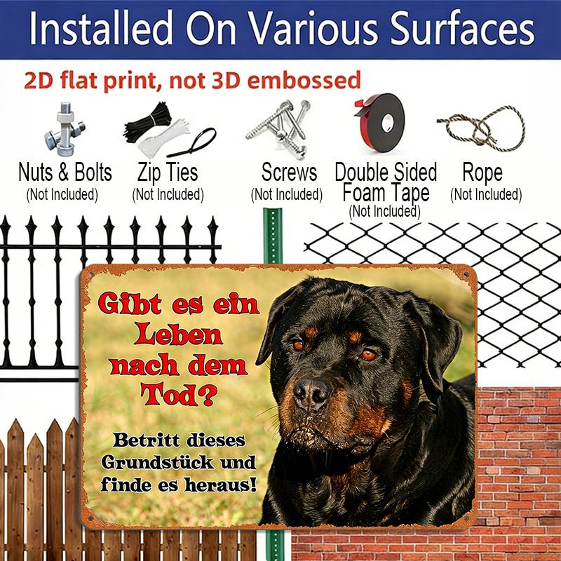 2D Flat, 1pc Funny Warning Sign, 12"×8" - German Quote Plaque, Vintage Aluminum Yard Decor, Humorous Dog Security Warning Gift