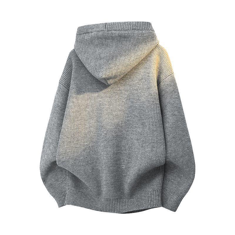 Men's Retro Loose-Fit Knitted Hoodie Sweater - Solid Color, Casual & Trendy for Autumn/Winter