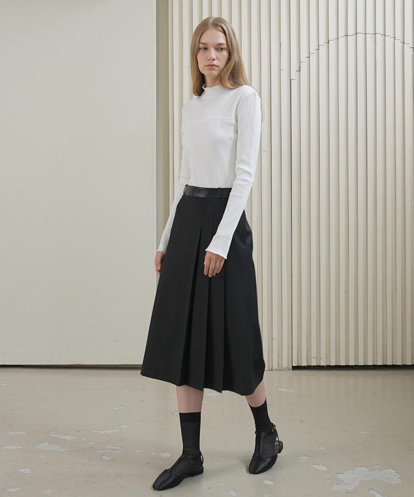 Paul And Alice Leather Band Wool Skirt / Black