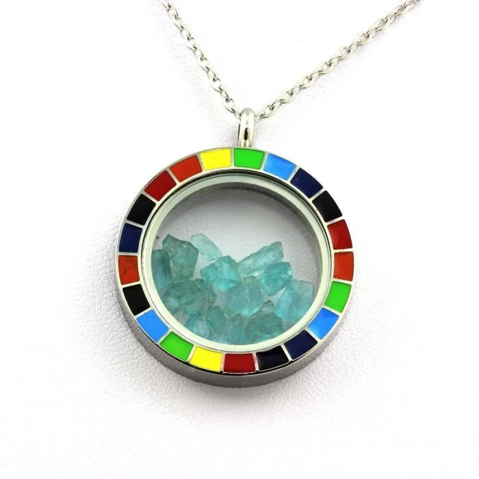 Collier - ABIJOUX - Apatite Paraiba brut - Acier inoxydable - Mixte - Dimensions 32x38 mm