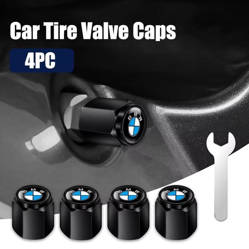 ta12Black Metal Car Tire Valve Caps Anti-theft Dust Proof Tyre Air Valve Stem Covers Spanner Tool For BMW 3 5 7 Series X1 X3 X5 X6 A