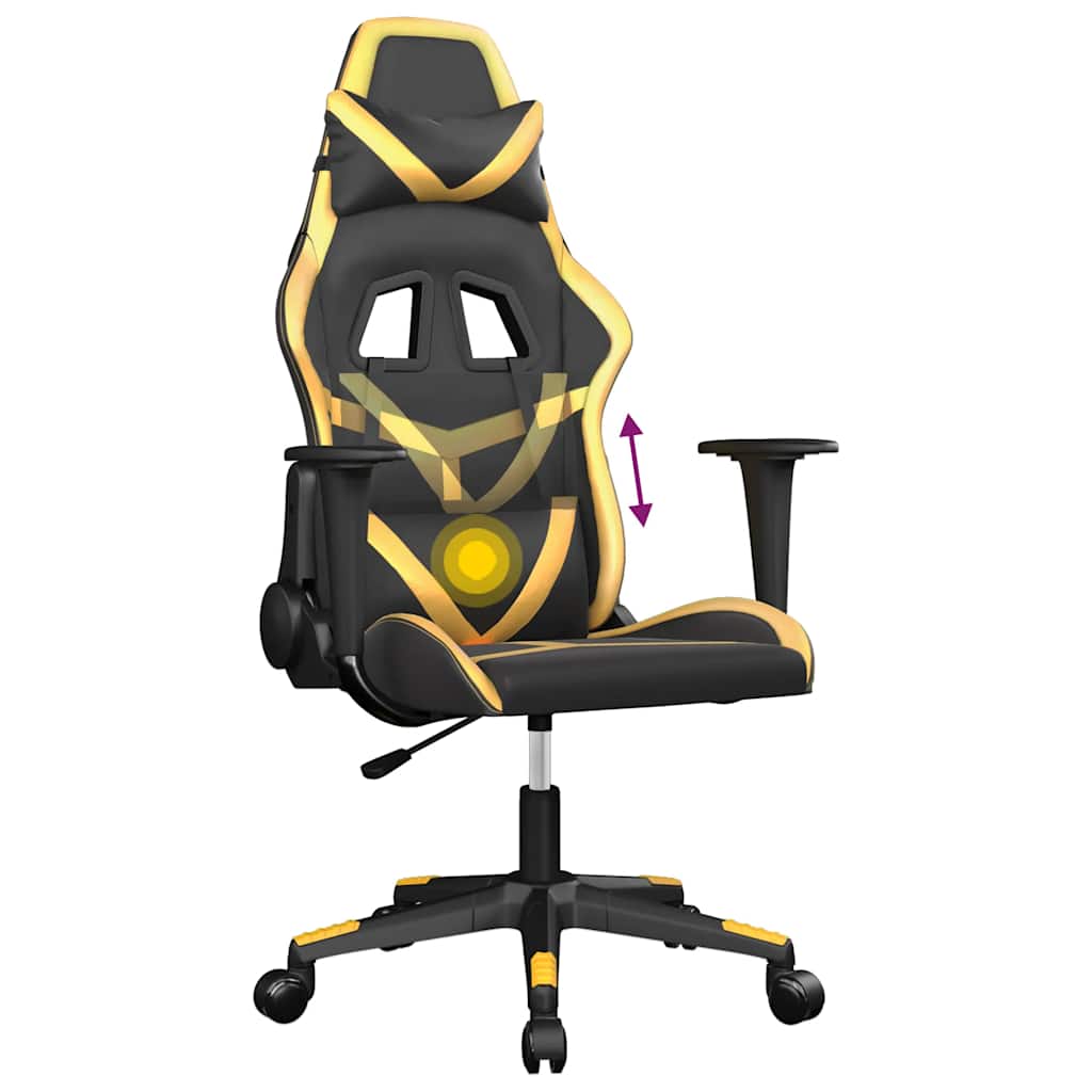 Gaming Chair with Massage Function Black & Gold Artificial Leather