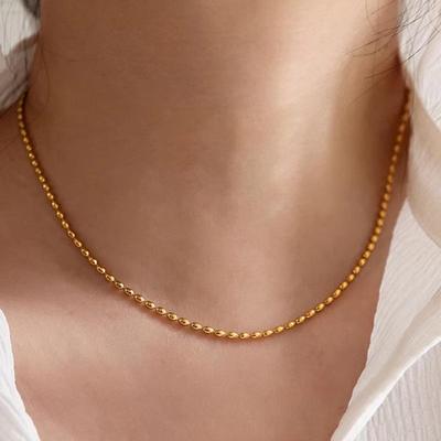 Stainless Steel Rice Bead Choker Necklace for Women - Titanium Steel Layering Accessories