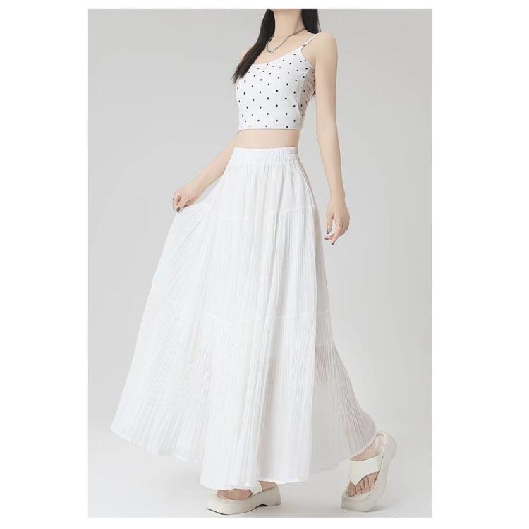 Elegant Purple Chiffon Pleated Half Skirt for Women, Summer High Waist Slim A-line Umbrella Long Swing Skirt