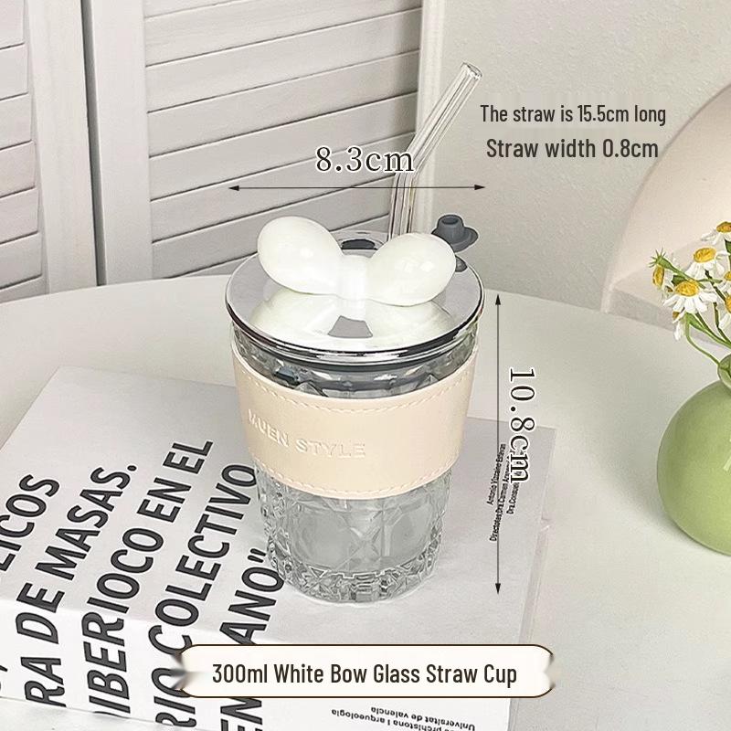 2025 Stylish Glass Straw Cup: Elegant Office & Coffee Cup for Couples 300ml