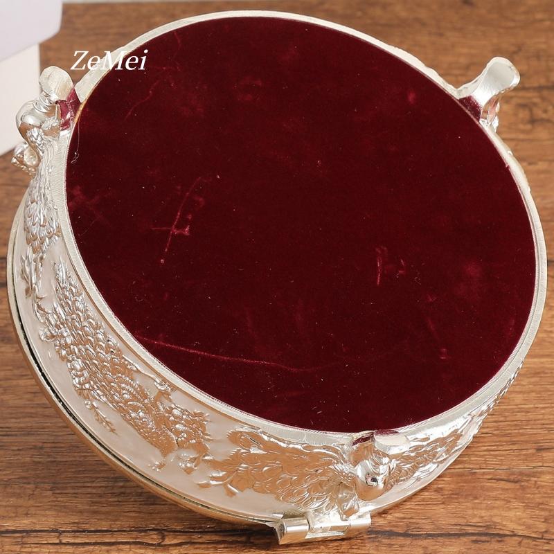 Europäischer Stil Legierung Schmuck Pfau Silber Aufbewahrungsbox, Ohrring Kreis Organizer Glas Süßigkeitenbehälter Schminktisch Dekoration