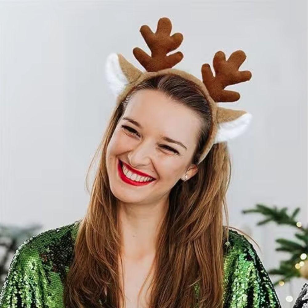 Plush Christmas Reindeer Antlers Hairband with Ears Headband Christmas Props Hair Hoop Gift
