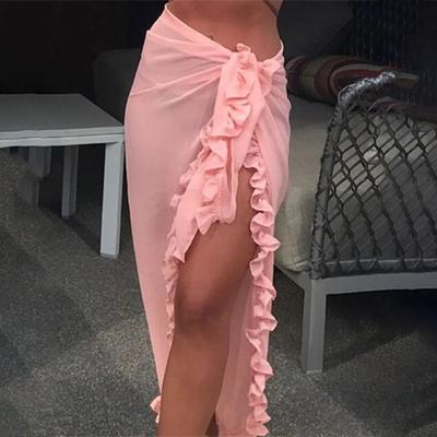 Gonna da Spiaggia da Donna Ruffle Traspirante Monocolore Spacco Alto Allacciatura Abbigliamento da Spiaggia Protezione Solare Lunghezza a Metà Polpaccio Gonna Bikini da Donna Abbigliamento per Festa in Piscina