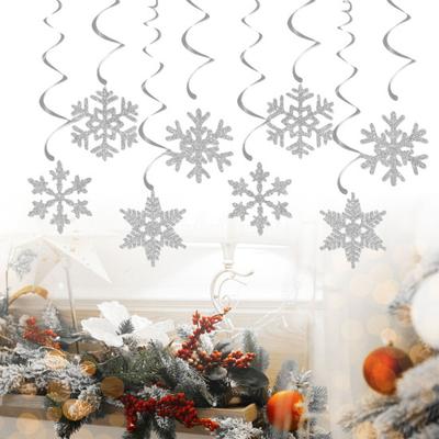 Yousheng 8 Pcs Christmas Snowflake Hanging Swirl Decorations Winter Party Glitter Snowflake Ceiling Streamers for Christmas Birthday Baby Shower New