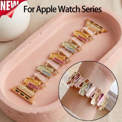 For Apple Watch Band Series Ultra 11/10/9/8/7/6/5/4/3/2/1 SE 40/42/46/45/44mmBracelet Stylish Stone Metal Link Elastic Watchband