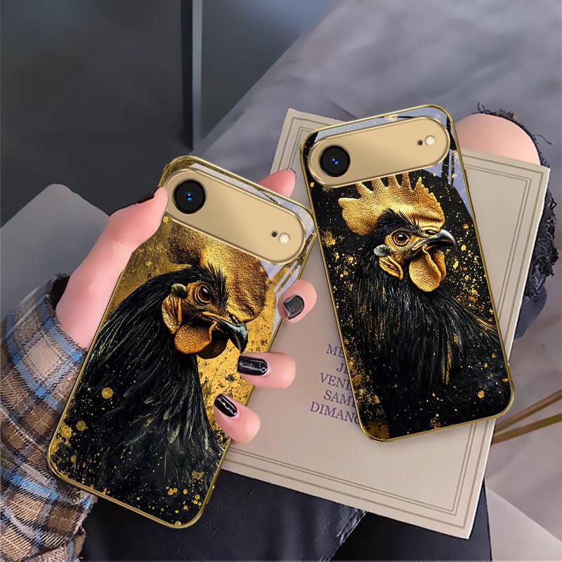 Brave Golden Rooster For IPhone 17Pro Max 16 17 Pro 15 Pro 14 13 Plus 12 Mini 11Pro Max XR 16E 17 Air Golden glass phone case