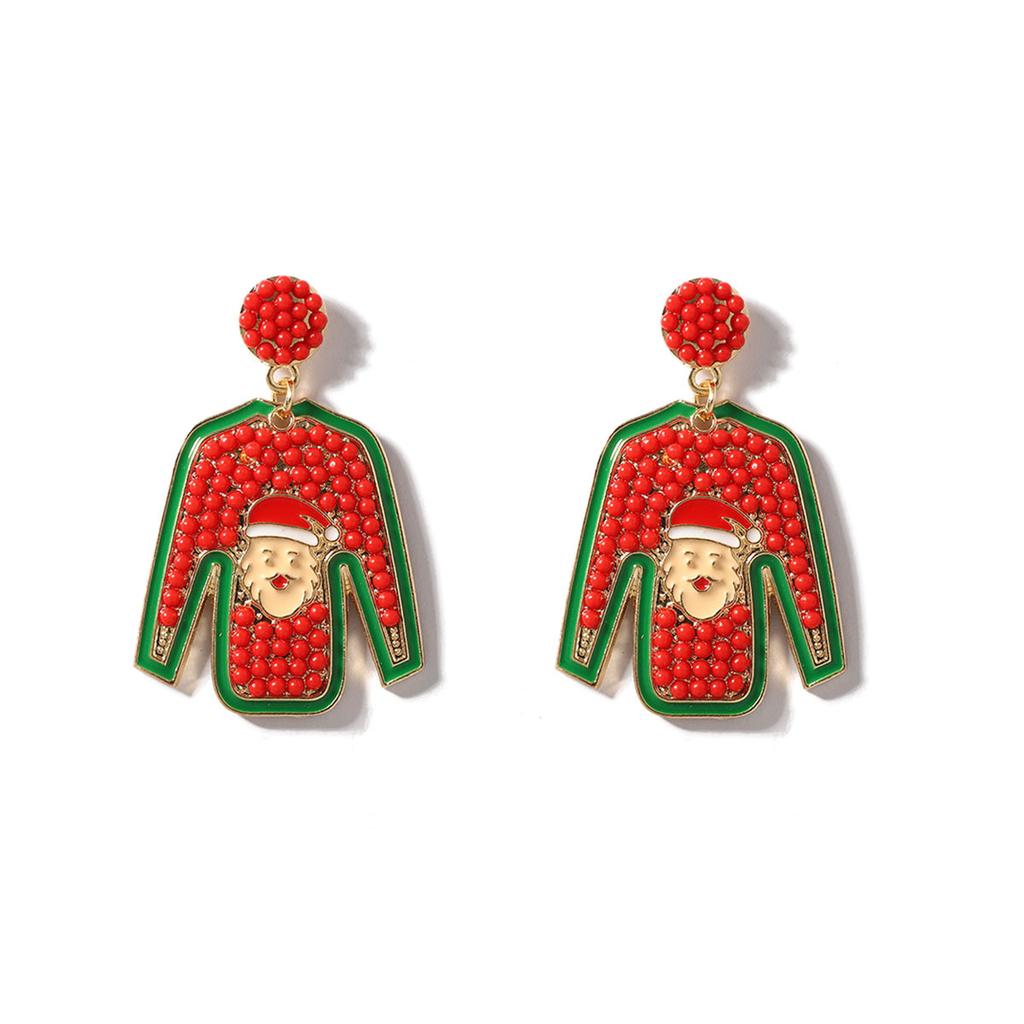 Christmas niche creative design cartoon alloy rice beads Santa clothes earrings, fashion