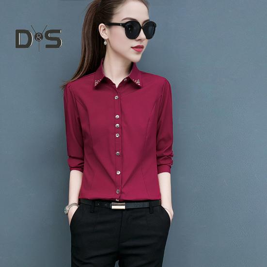 Women Shirt Lapel Long Sleeve Solid Color Single Breasted Shirt Tops Office Lady Shirt Work Daily Wear