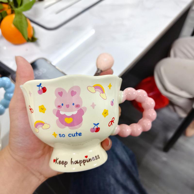 Cute Cartoon Ins High Looking Puppy Rabbit Ceramic Mug Couple Water Cup Gift for Girls Birthday