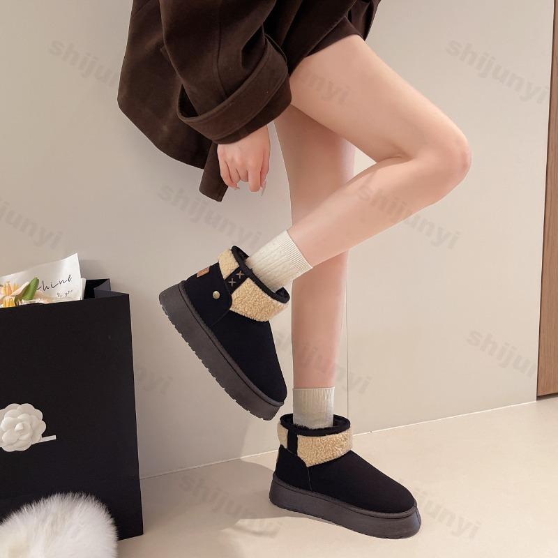 Winter Women Snow Boots 2026 Plush Warm Anti Slip Comfortable Ankle Boots Fluffy Round Toe Platform Cotton Boots Botas Mujer