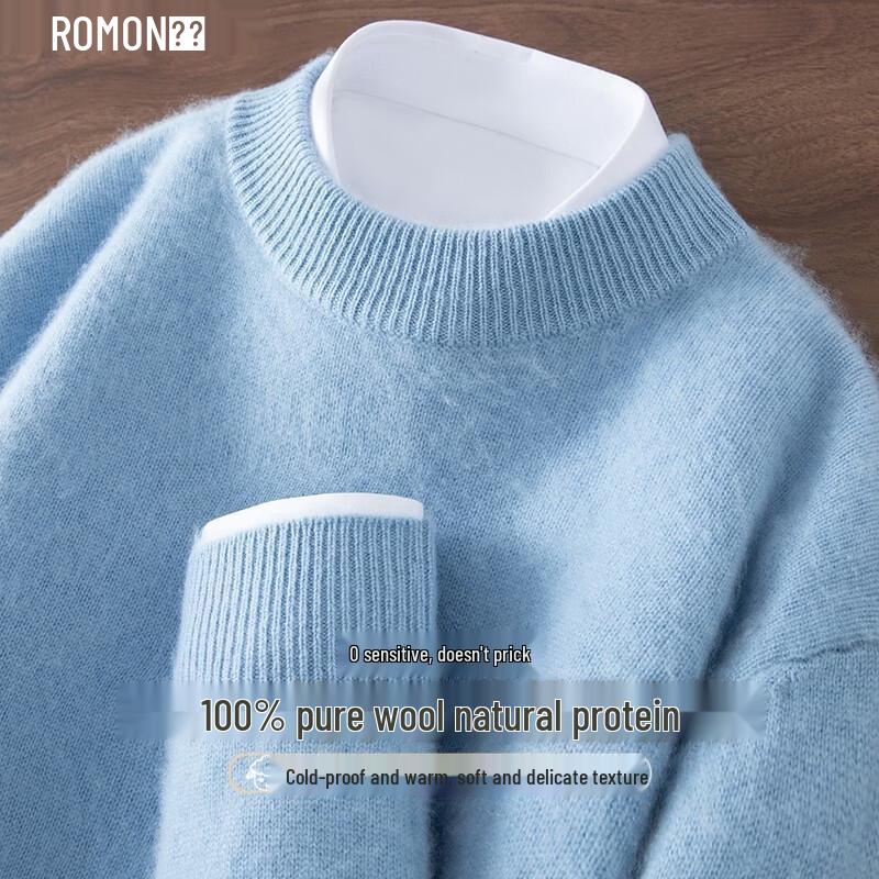 ROMON Men's Pure Wool Half-High Collar Thickened Knitted Sweater