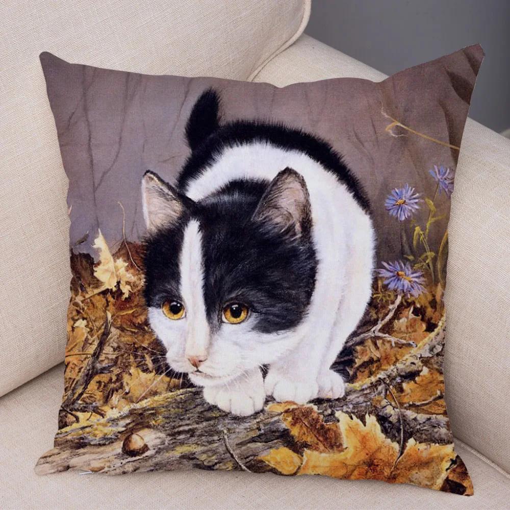 Pet cartoon animal pillowcase sofa home car  cute watercolor cat cushion cover decoration