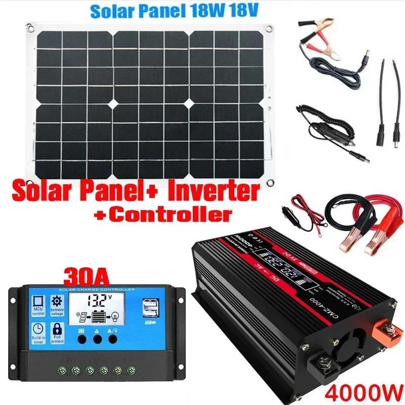 110/220V Solar Power System 18W Solar Panel Battery Charge 30A Controller 6000W 12V 220V Inverter Complete Power Generation Kit