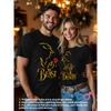 1pcMatching Couple T-Shirts "HER BEAST" and "HIS BEAUTY" - Gold Design Casual Style with Silhouettes and Roses, Perfect for Festivities - Ideal Gift