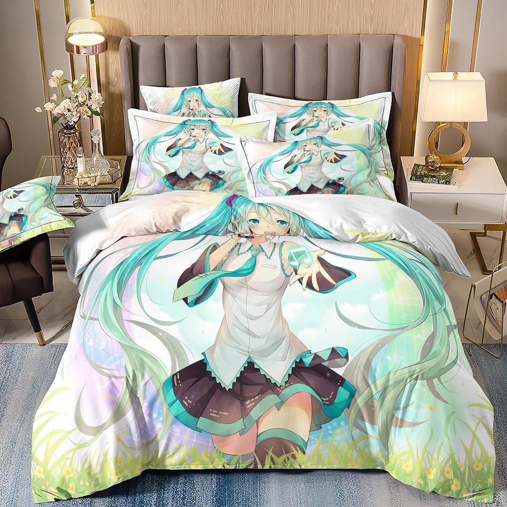 Hatsune Miku Duvet Cover Pillowcase Bedding Set Adult Boy Girl Bedroom Decoration Children Single Double Large Siz