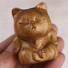 Handmade Wood Carving Cute Little Cat Ornaments Sandalwood Arrogant Cat Figurine Sculpture Wood Decor Desktop Crafts Gifts