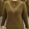 Double-Sided Threaded Velvet Rhinestone Slimming Semi-High Neck Top - Autumn/Winter Warm Base Layer