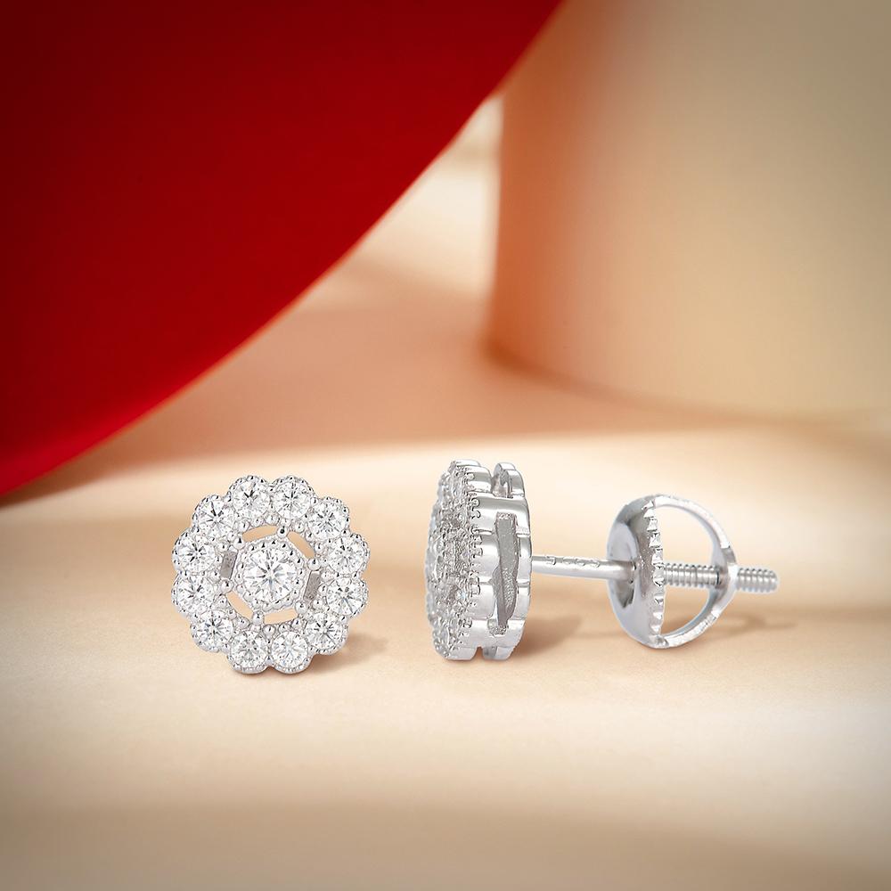 Hip Hop Moissanite 925 Sterling Silver Round Mens Stud Earrings Silver Jewelry