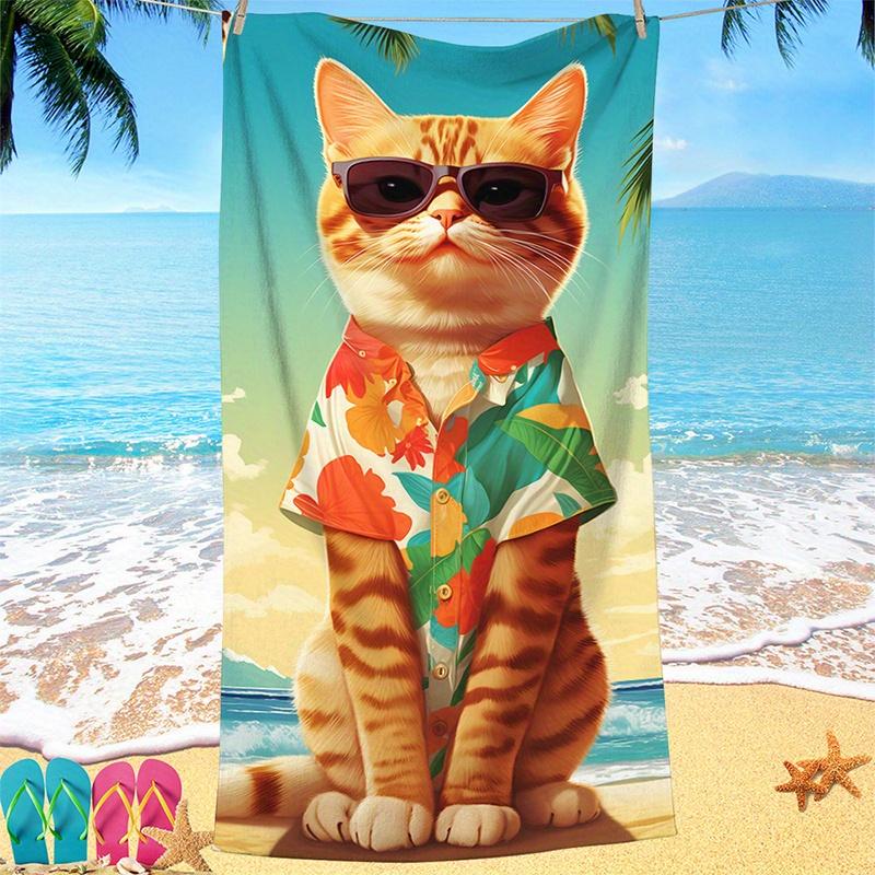 

Beach Towel Fashion Cat Pattern Sun Protection Windproof Suitable For Swimming Pool Camping Travel Blanket W30*H60(CM)