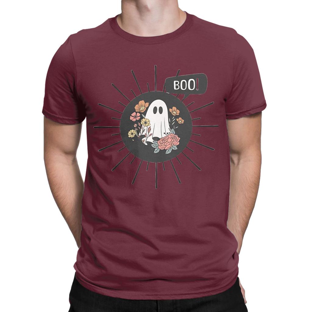 Black White Cute Funny Halloween Ghost With Flowers And Boo Novelty 100 Cotton Tshirt Halloween Tees Tops For Unisex