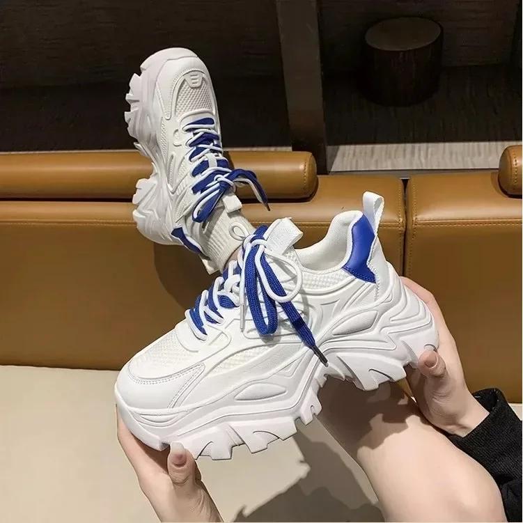 Women Flats Sports Shoes Lace Up Vulcanize Shoes Female New Designs White Thick Bottom Platform Casual Sneakers Zapatillas Mujer