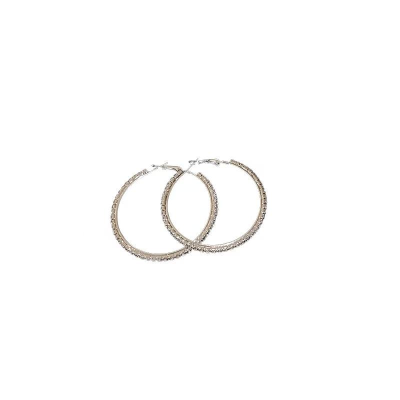 Exquisite Diamond-Studded Round Hoop Earrings: Silver Needle, European & American Fashion