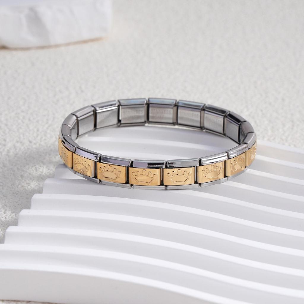 Italian Stainless Steel Love Heart & Star Modular Bracelet - Detachable Elastic Watch Band, European & American Fashion.