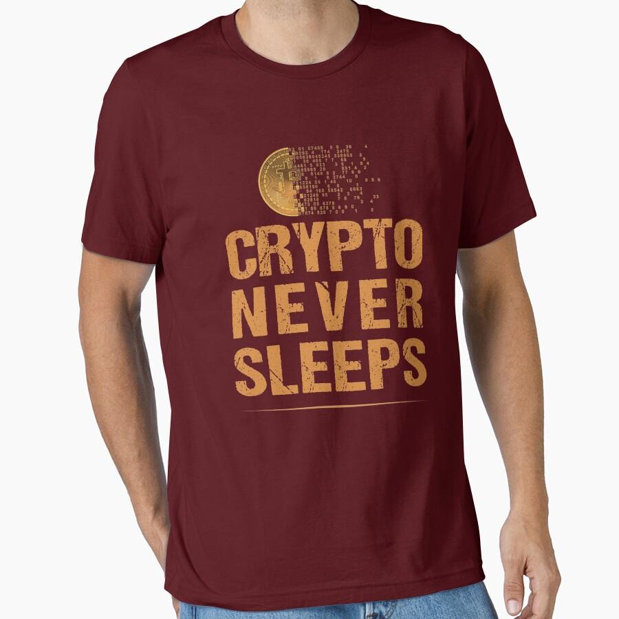 Bitcoin Logo Crypto Never Sleeps Vintage Crypto Cryptocurrency 100% cotton t shirt for men large size Adult tops S-6XL