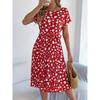 Spring Summer O Neck Printed Casual Short Sleeved Pleated Women Dress Loose Fashion Elegant A-line Party Lace-up Dresses Simple Women's Clothing